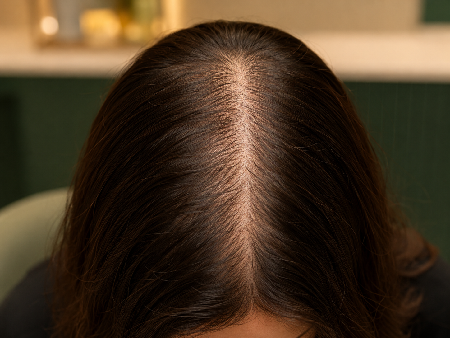 Risca central do cabelo observada sem ampliação